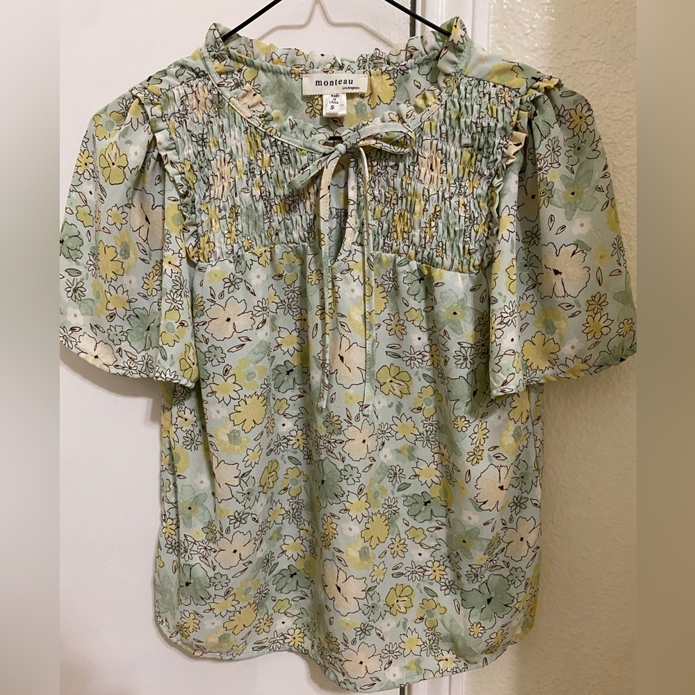 Monteau Floral Blouse - Green and Yellow